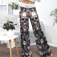 Skull Abstract Butterfly Gothic Women's High-waisted Wide Leg Pants | Wonder Skull