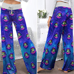 Neon Skull Lip Pattern Women's High-waisted Wide Leg Pants