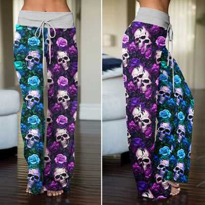 Royal Purple Skull Vines Women's High-waisted Wide Leg Pants