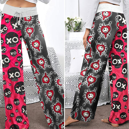 Punk Heart Skull Attack Women's High-waisted Wide Leg Pants