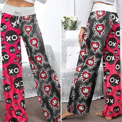 Punk Heart Skull Attack Women's High-waisted Wide Leg Pants