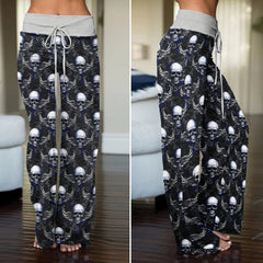 Gothic Winged Skull Damask Women's High-waisted Wide Leg Pants