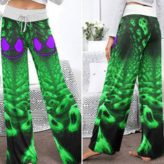 Infinite Neon Skull Art Women's High-waisted Wide Leg Pants