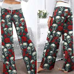 Skull Rose Gothic Seamless  Women's High-waisted Wide Leg Pants