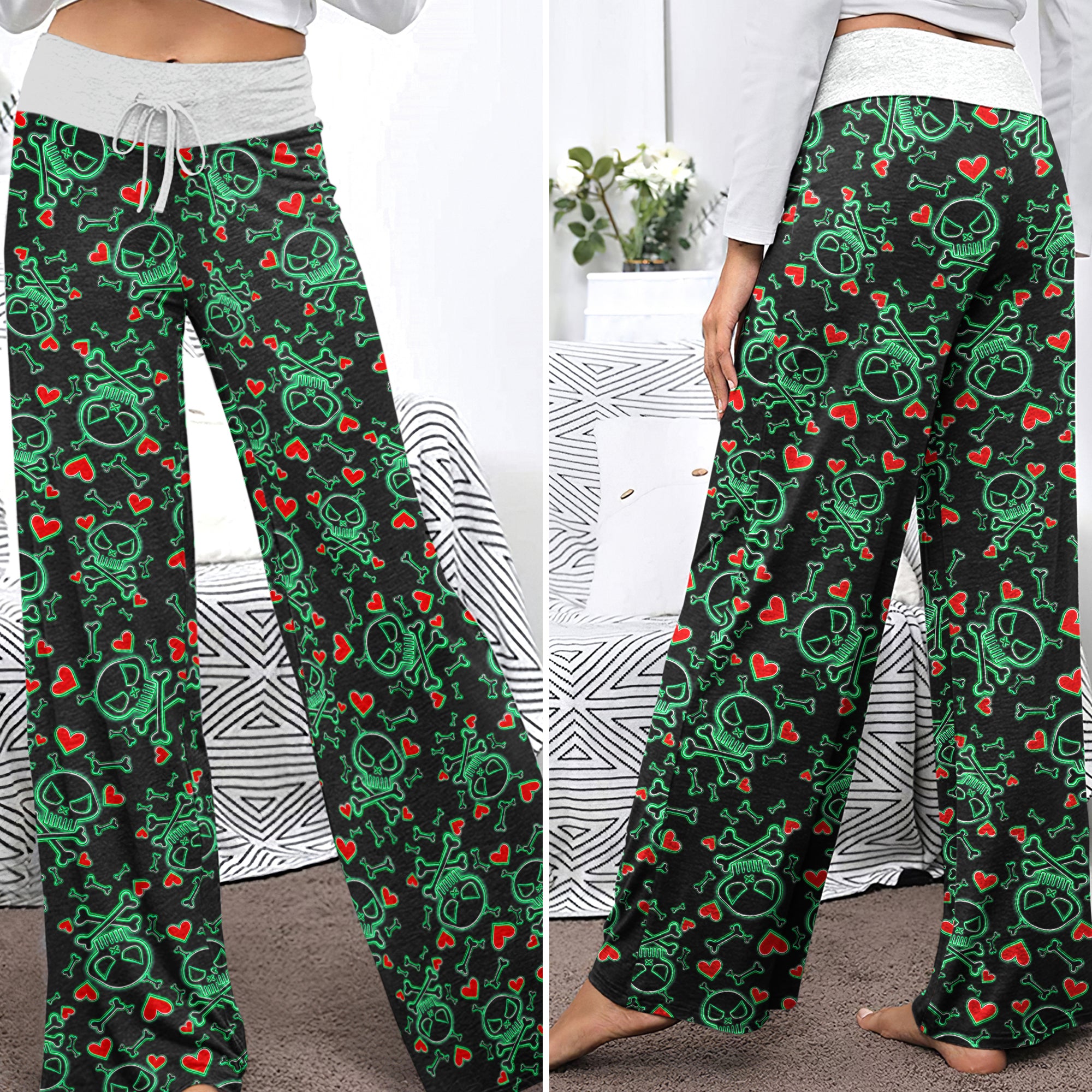 Gothic Glow Skull Rush Women's High-waisted Wide Leg Pants