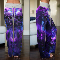 Purple Skull Fantasy Artwork Women's High-waisted Wide Leg Pants | Wonder Skull