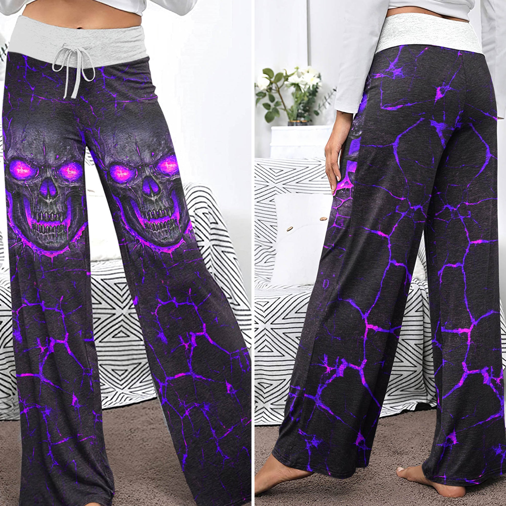 Purple Skull Lava Women's High-waisted Wide Leg Pants