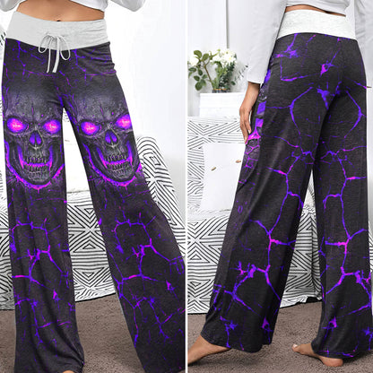 Purple Skull Lava Women's High-waisted Wide Leg Pants