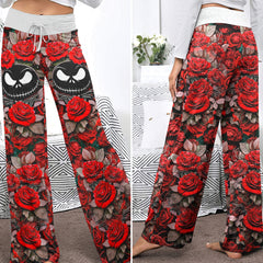 Red Reaper Bloom Skull Women's High-waisted Wide Leg Pants