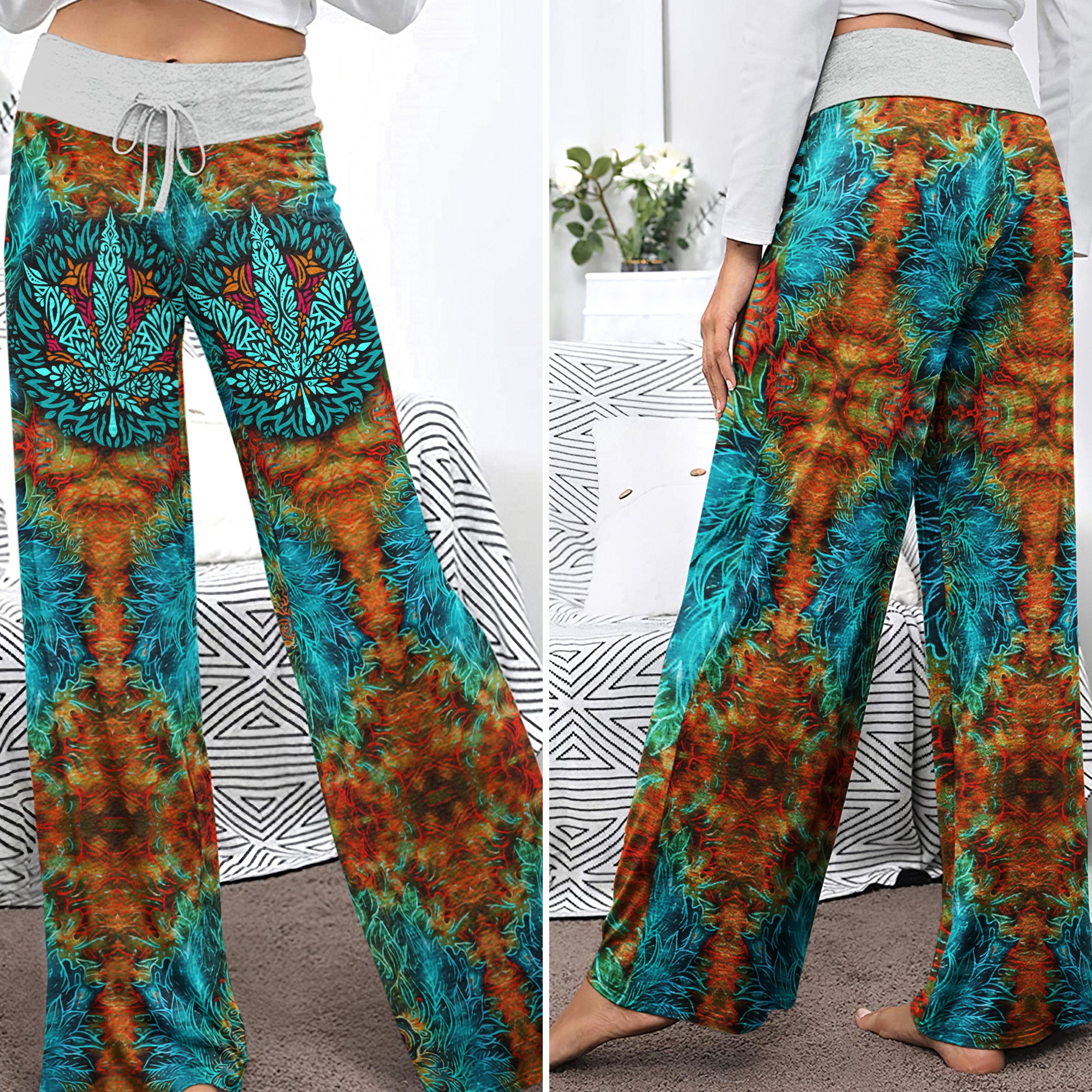 Abstract Leaf Artwork Women's High-waisted Wide Leg Pants