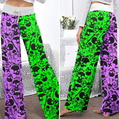 Radical Skull Graffiti Mix Women's High-waisted Wide Leg Pants