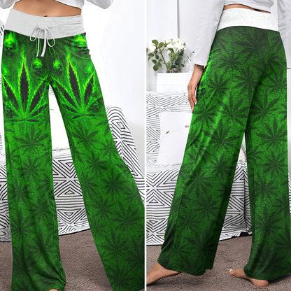 Green Leaf Skull Women's High-waisted Wide Leg Pants