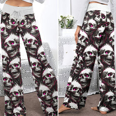 Fiery Skull Pink Eyes Women's High-waisted Wide Leg Pants
