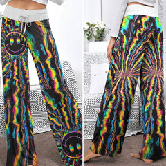 Rainbow Melt Face Women's High-waisted Wide Leg Pants