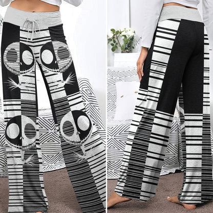 Black & White Nightmare Art Women's High-waisted Wide Leg Pants