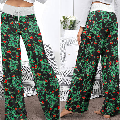 Midnight Glow Skulls Butterfly Women's High-waisted Wide Leg Pants