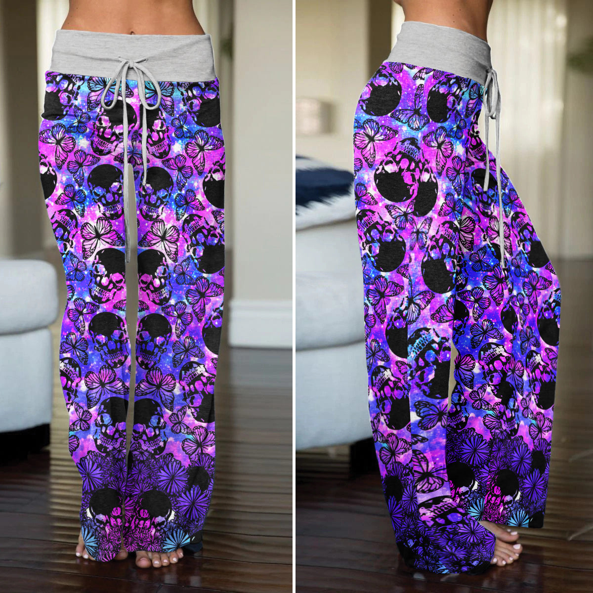 Galaxy Skull Butterfly Dream Women's High-waisted Wide Leg Pants