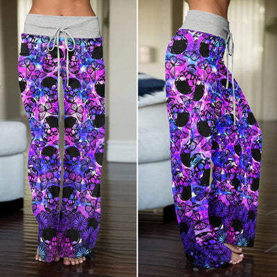 Galaxy Skull Butterfly Dream Women's High-waisted Wide Leg Pants