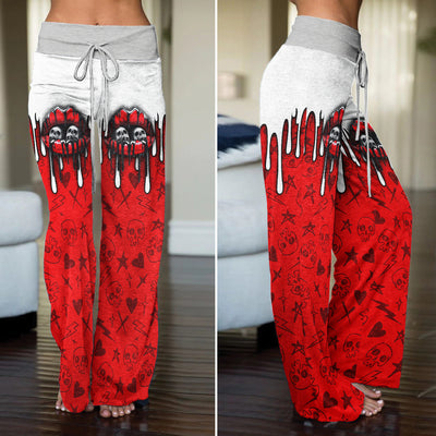 Red Skull Lip Melting Women's High-waisted Wide Leg Pants