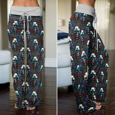 Shadowed Azure Skulls Women's High-waisted Wide Leg Pants