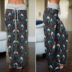 Shadowed Azure Skulls Women's High-waisted Wide Leg Pants