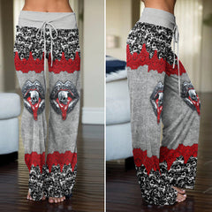 Metal Skull Lip Melt Women's High-waisted Wide Leg Pants