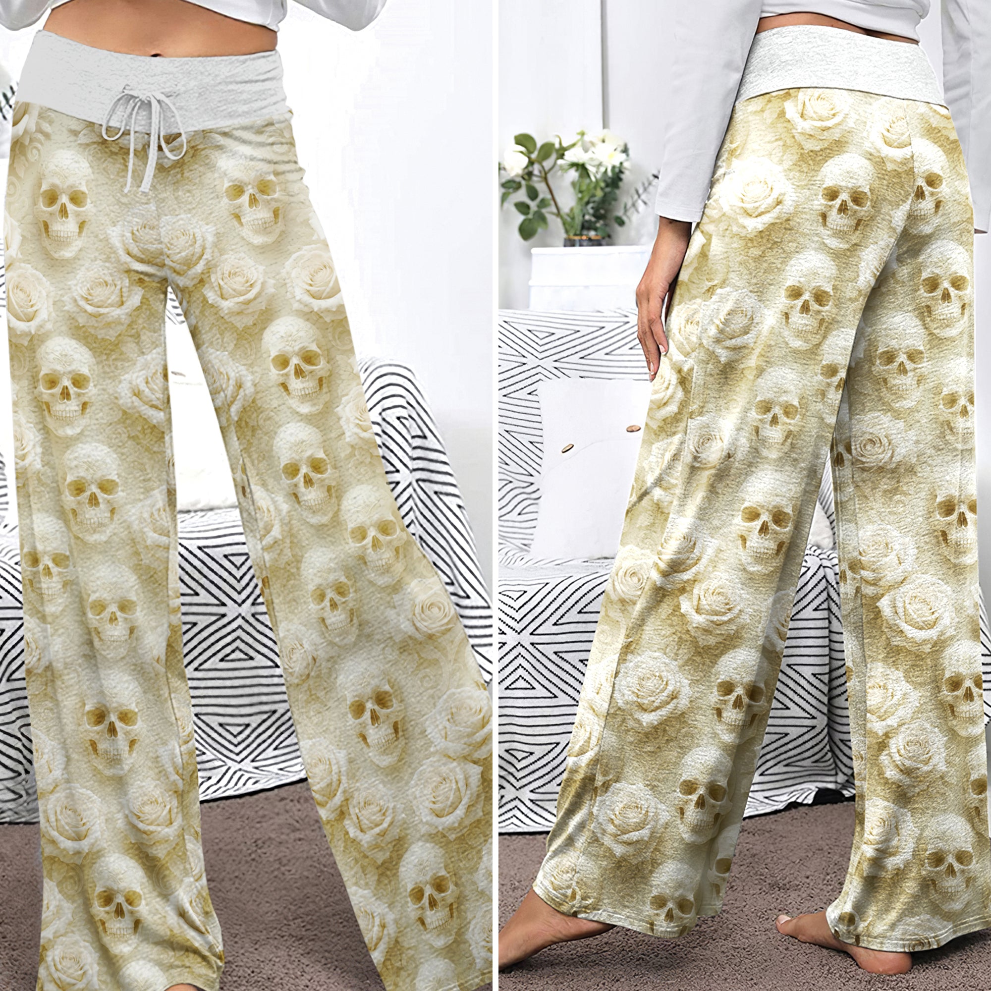 Skull Rose Garden Grace Women's High-waisted Wide Leg Pants