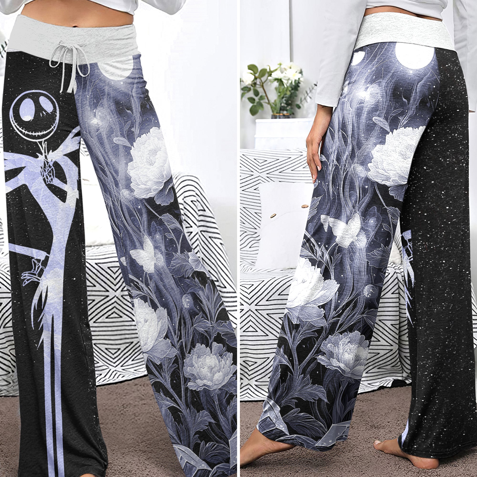Twilight Bones & Blossoms Women's High-waisted Wide Leg Pants