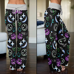 Pastel Emo Pattern Women's High-waisted Wide Leg Pants | Wonder Skull