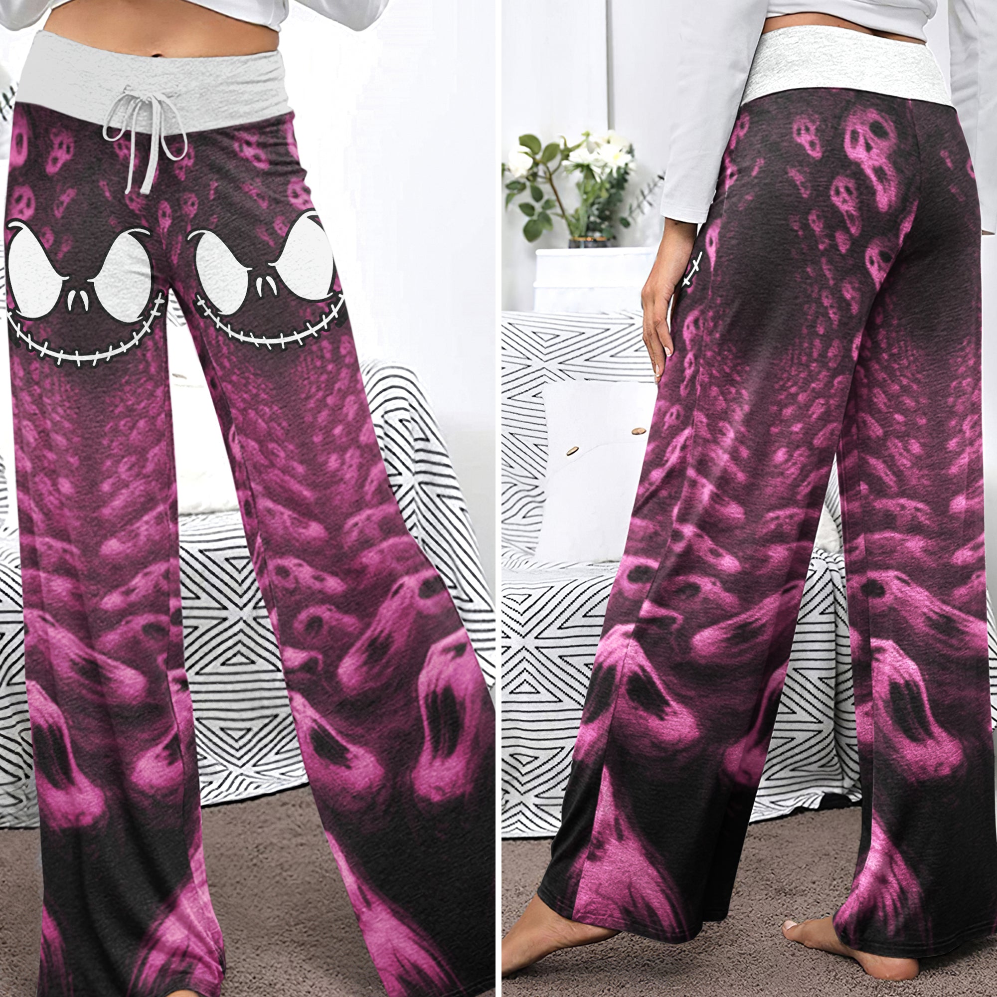 Infinite Pastel Skull Art Women's High-waisted Wide Leg Pants