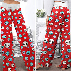 Holo Skull Blaze Pattern Women's High-waisted Wide Leg Pants