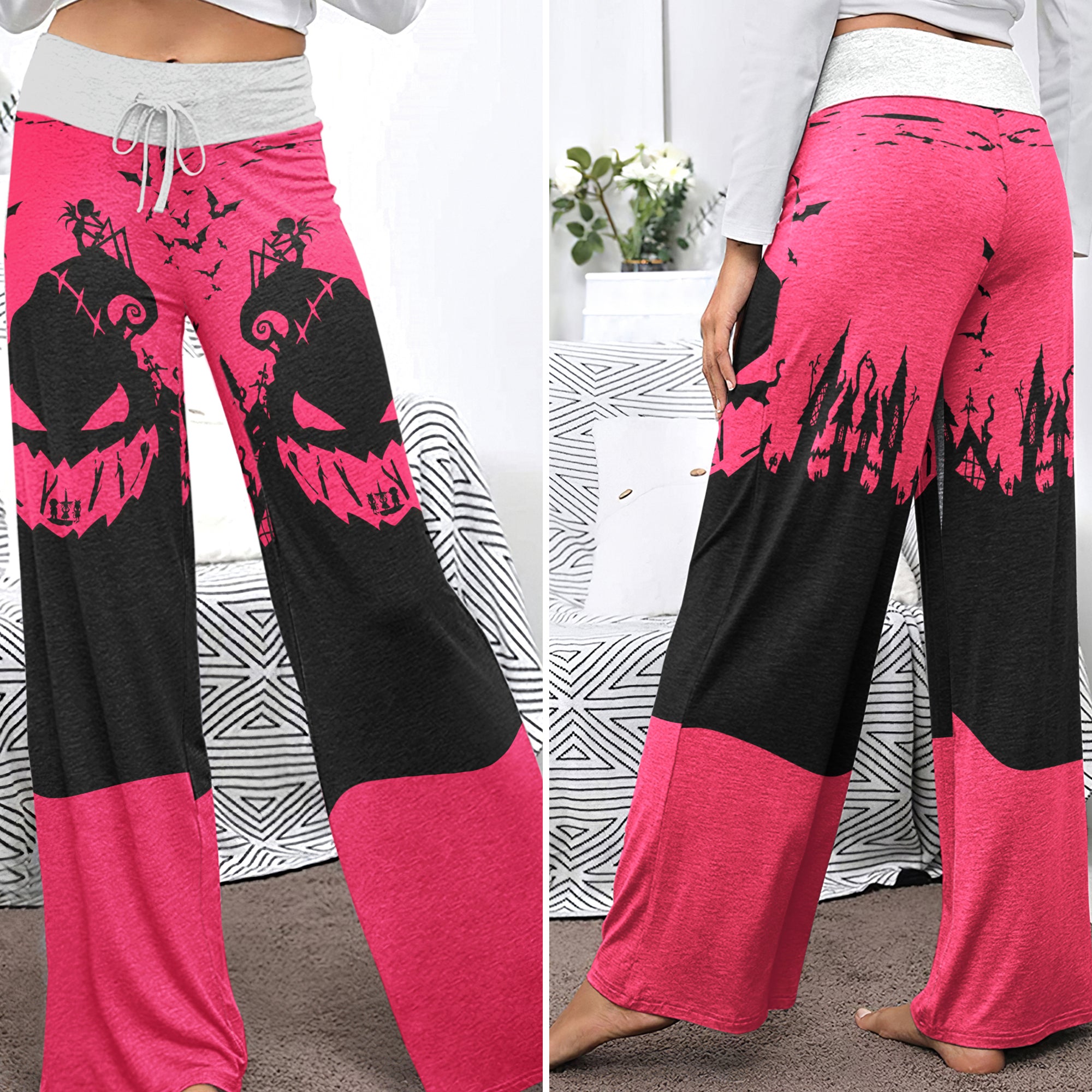 Pink Night Art Women's High-waisted Wide Leg Pants