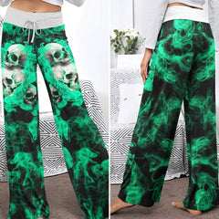 Green Soul Skull Women's High-waisted Wide Leg Pants