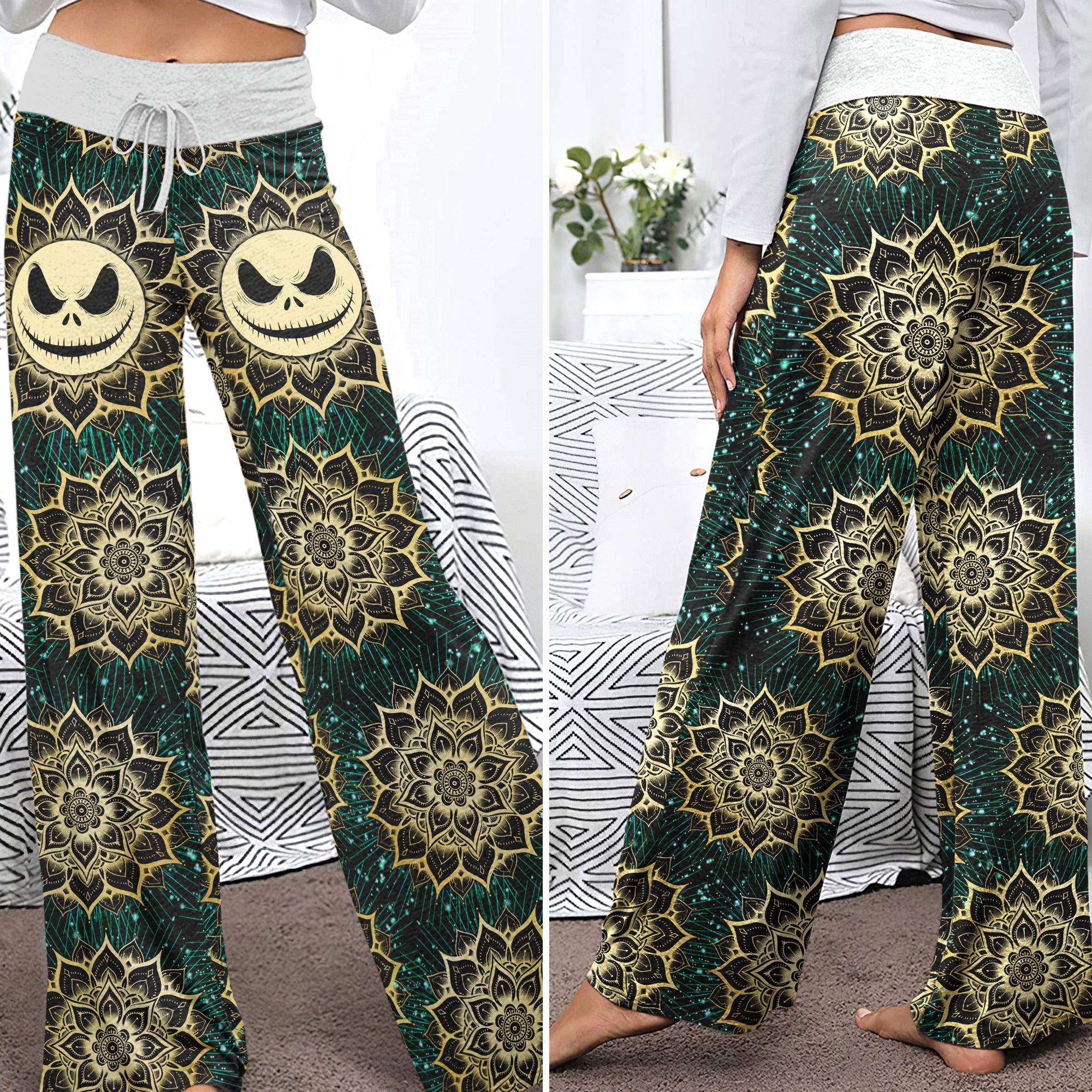 Golden Grin Mandala Women's High-waisted Wide Leg Pants