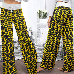 Bold Skull Yellow Pattern Women's High-waisted Wide Leg Pants
