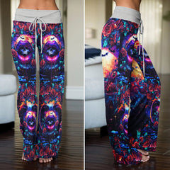 Abstract Skull Lip Rose Women's High-waisted Wide Leg Pants