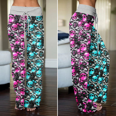 Neon Grunge Skull Love Women's High-waisted Wide Leg Pants