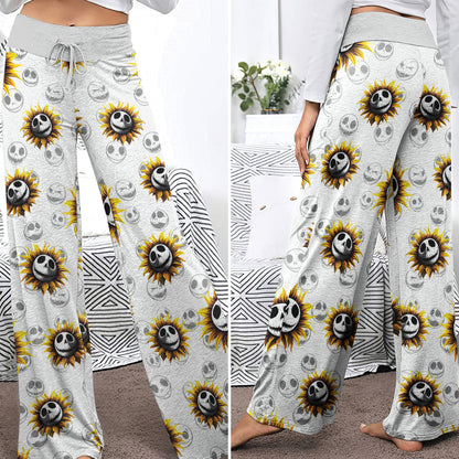 Flower Nightamre Patttern Women's High-waisted Wide Leg Pants
