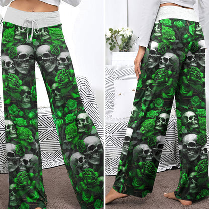 Gothic Skull Verdant Whisper Women's High-waisted Wide Leg Pants