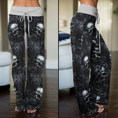 Filigree Skull Pattern Women's High-waisted Wide Leg Pants | Wonder Skull