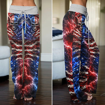 Gothic American Flag Art Women's High-waisted Wide Leg Pants