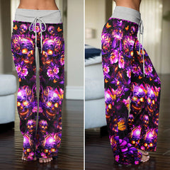 Violet Inferno Skulls Women's High-waisted Wide Leg Pants