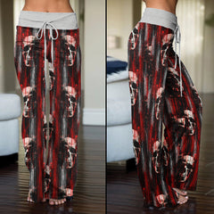 Red Horror Skull Pattern Women's High-waisted Wide Leg Pants | Wonder Skull