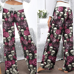 Pastel Gothic Bloom Skull Women's High-waisted Wide Leg Pants
