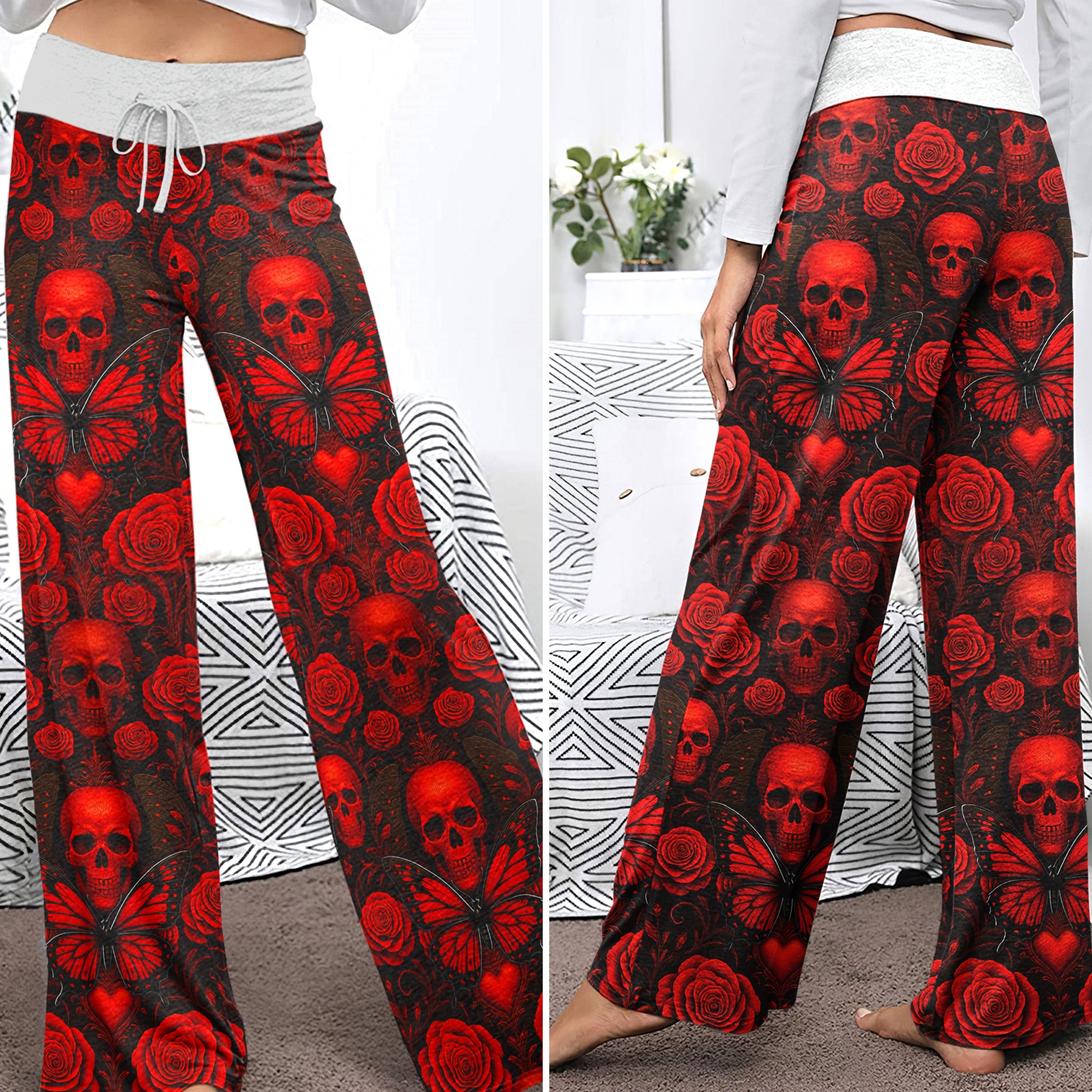 Skulls & Wicked Wings Women's High-waisted Wide Leg Pants