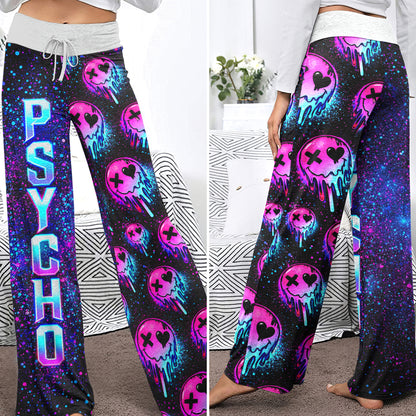 Neon Meltdown Skull Pattern Women's High-waisted Wide Leg Pants