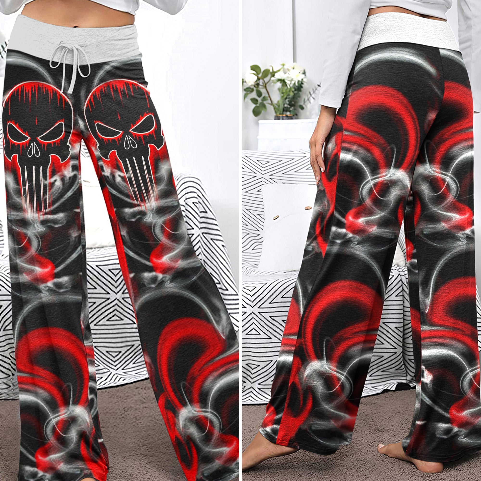 Abstract Swirl Skull Women's High-waisted Wide Leg Pants