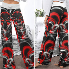 Abstract Swirl Skull Women's High-waisted Wide Leg Pants