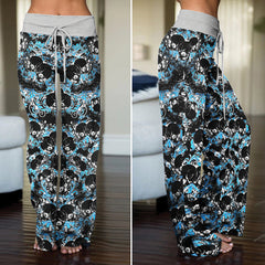 Baroque Blue Skull Swirl Women's High-waisted Wide Leg Pants