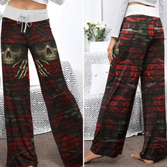 Barbed Heart Skull Rose Women's High-waisted Wide Leg Pants